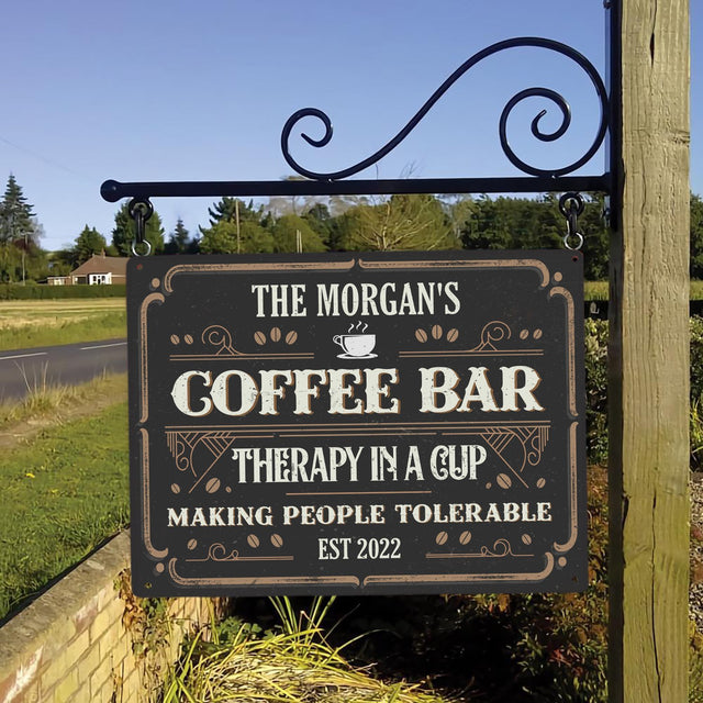 Custom Bar Sign, Coffee Bar Therapy In Cup Making People Tolerable