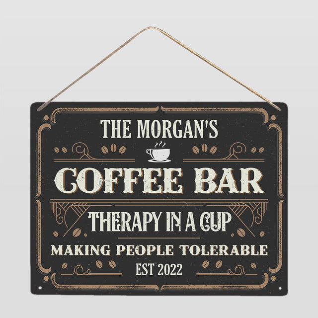 Custom Bar Sign, Coffee Bar Therapy In Cup Making People Tolerable