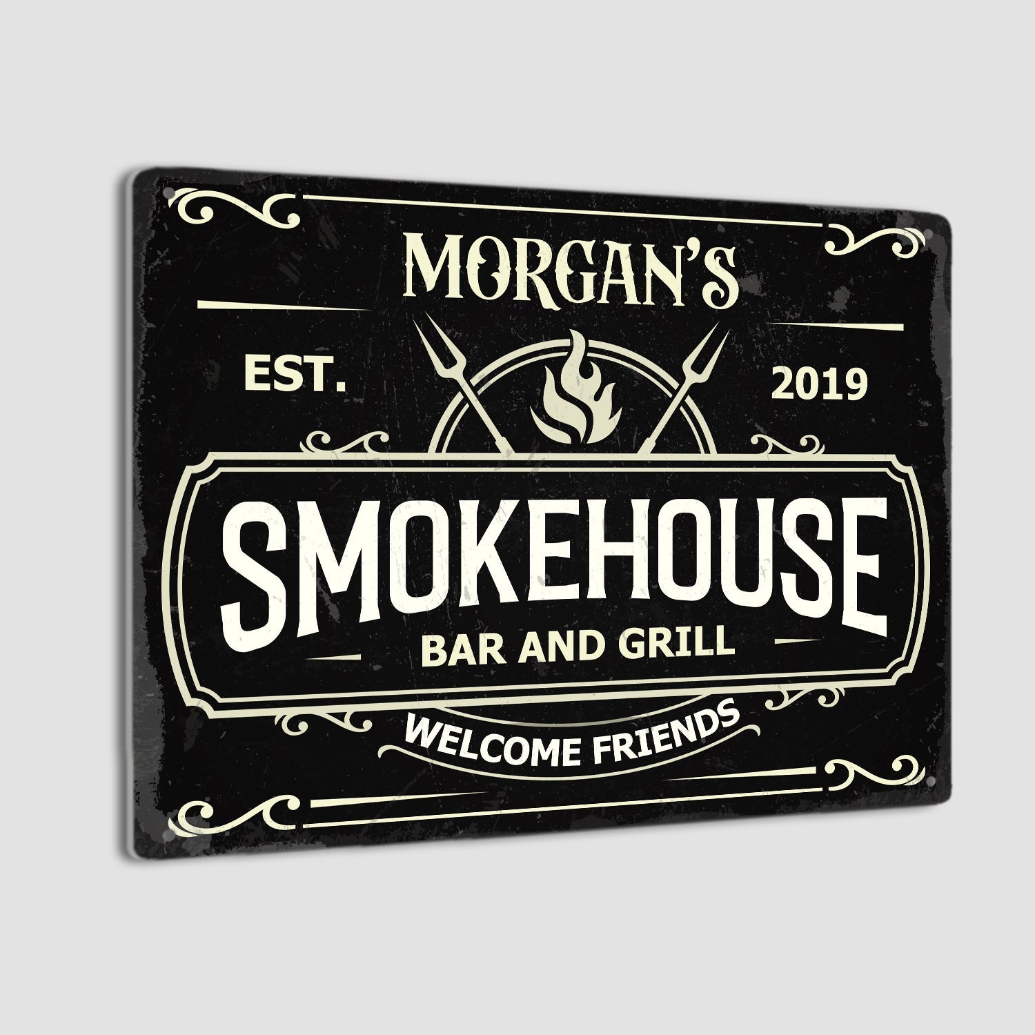 Custom Bar Sign, Smokehouse Bar And Grill Welcome Friends