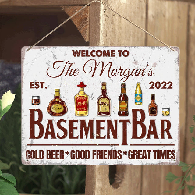 Custom Bar Sign, Welcome To Basement Bar Cold Beer Good Friends Great Times