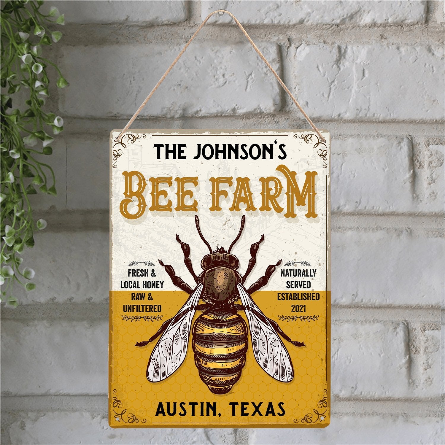 Custom Bee Farm Sign, Fresh & Local Honey Raw & Unfiltered