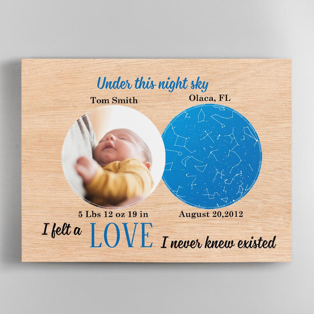 Custom Canvas For Son/Daughter Light Wood Style Background - " Under This Night Sky I Felt A Love I Never Knew Existed "