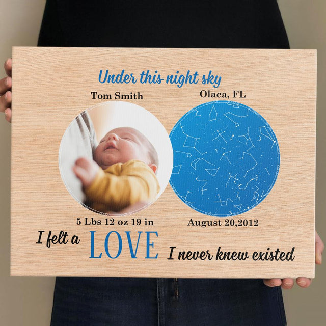 Custom Canvas For Son/Daughter Light Wood Style Background - " Under This Night Sky I Felt A Love I Never Knew Existed "