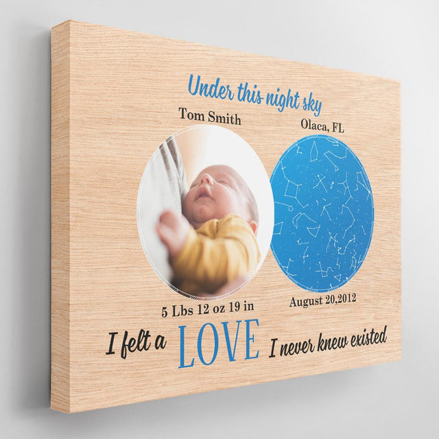 Custom Canvas For Son/Daughter Light Wood Style Background - " Under This Night Sky I Felt A Love I Never Knew Existed "