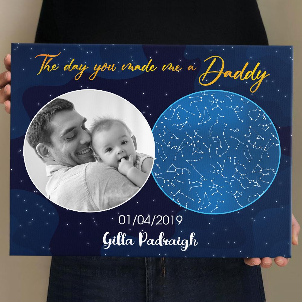 Custom Canvas Star Map Navy Background - "The Day You Made Me A Daddy"
