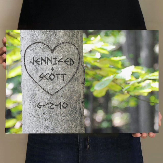 Custom Canvas Wall Art, Personalized Name And Date, Carved Tree Names