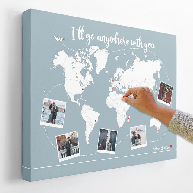 Custom Canvas World Map Couples Travel Map - Gift For Couples