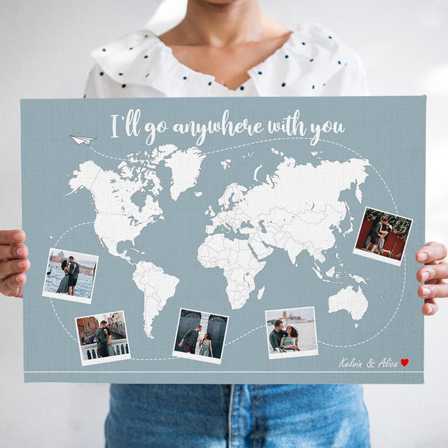 Custom Canvas World Map Couples Travel Map - Gift For Couples