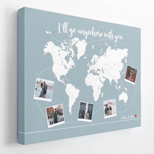 Custom Canvas World Map Couples Travel Map - Gift For Couples