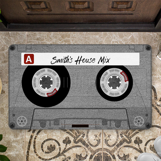 Custom Cassette Tape Doormat, Personalized Family Name