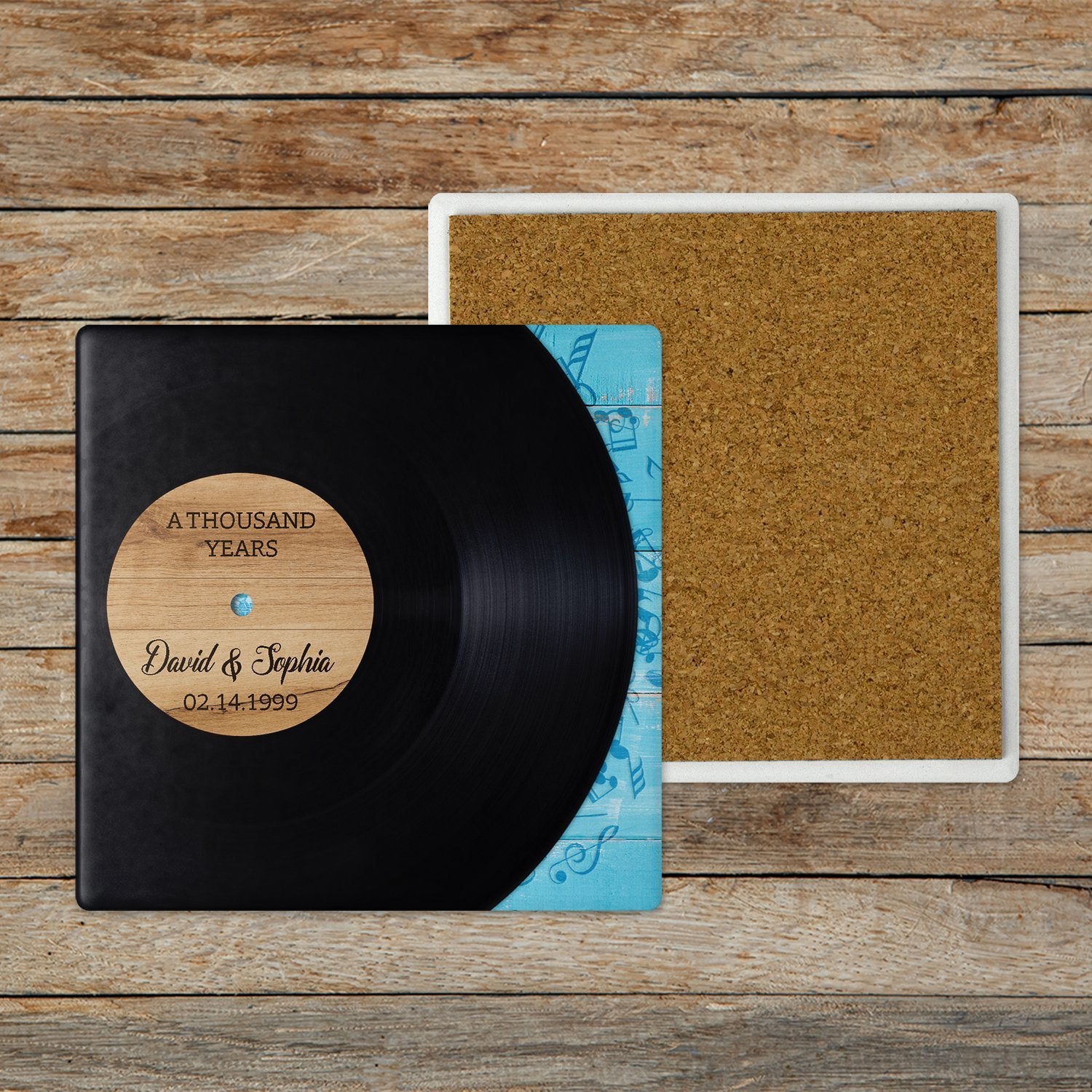 Custom Coasters, Black Vinyl Record, Stone Coasters Set Of 4, Personalized Name And Date