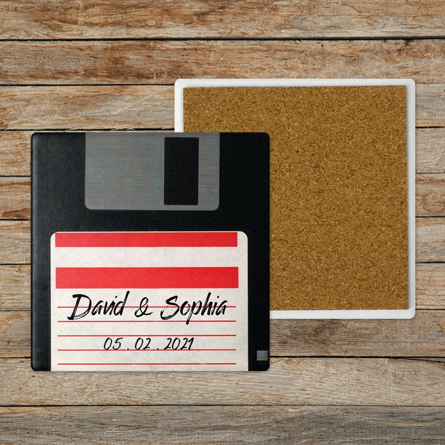 Custom Coasters, Name And Date, Floppy Disk, Stone Coasters Set Of 4