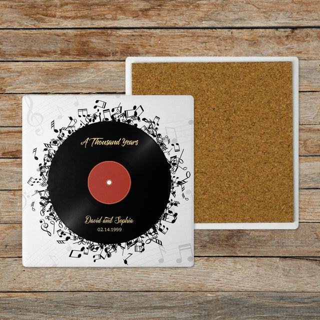 Custom Coasters, Name And Date, Vinyl Record, Stone Coasters Set Of 4