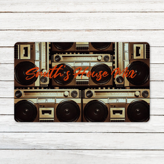 Custom Doormat, Personalized Family Name, Cassette Player