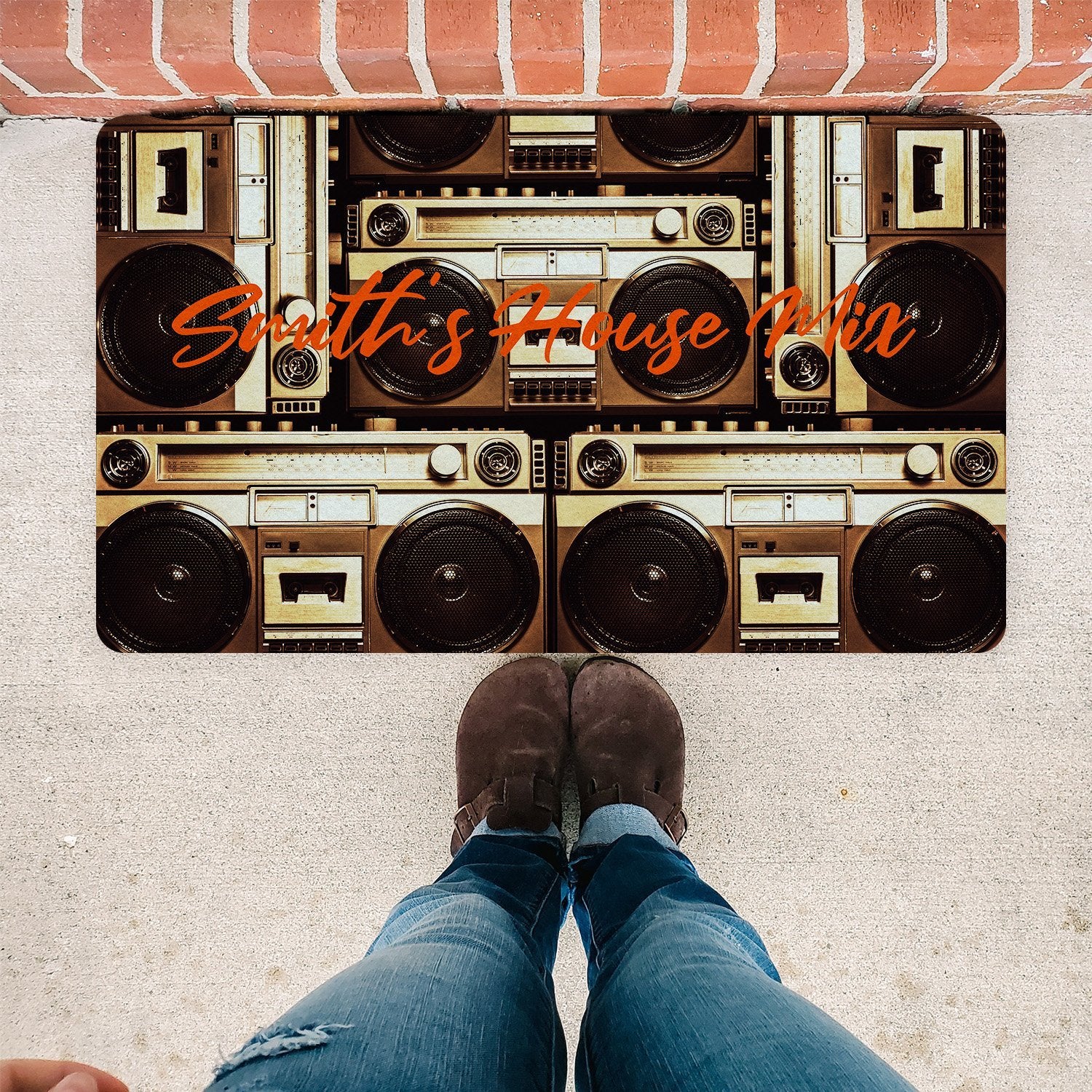Custom Doormat, Personalized Family Name, Cassette Player