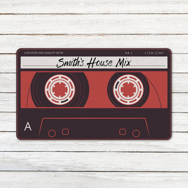 Custom Doormat, Personalized Family Name, Red Cassette Tape