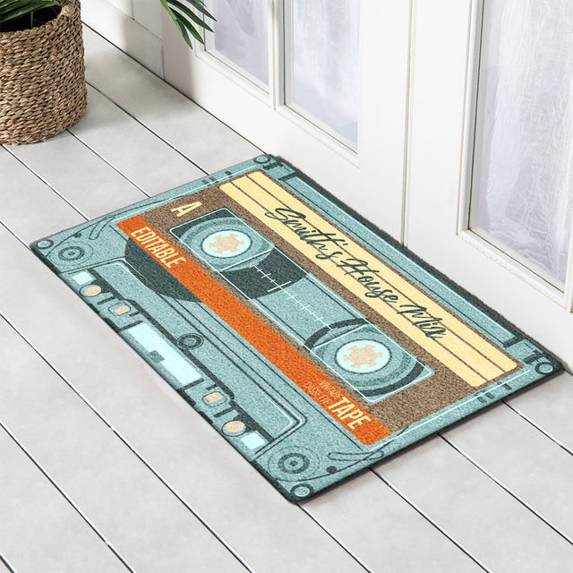 Custom Doormat, Personalized Family Name, Retro Cassette