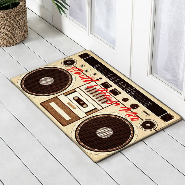 Custom Doormat, Personalized Family Name, Vintage Radio Player