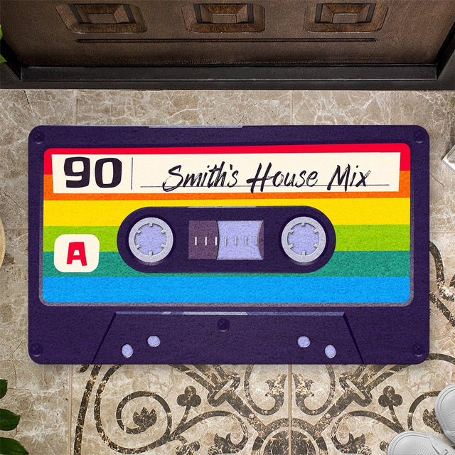 Custom Doormat, Personalized Name, Vintage Cassette