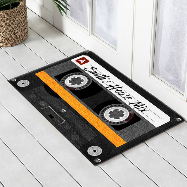 Custom Doormat, Personalized Text, Cassette Tape Doormat