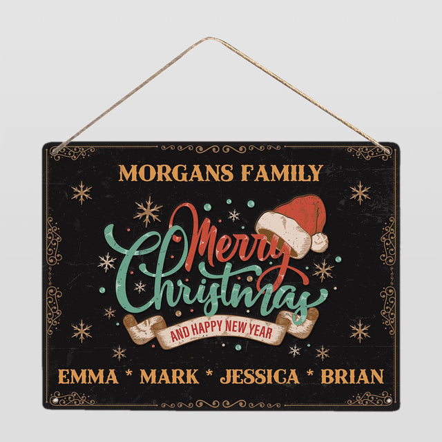 Custom Family Christmas Sign, Merry Christmas And A Happy New Year, Personalized Family Name