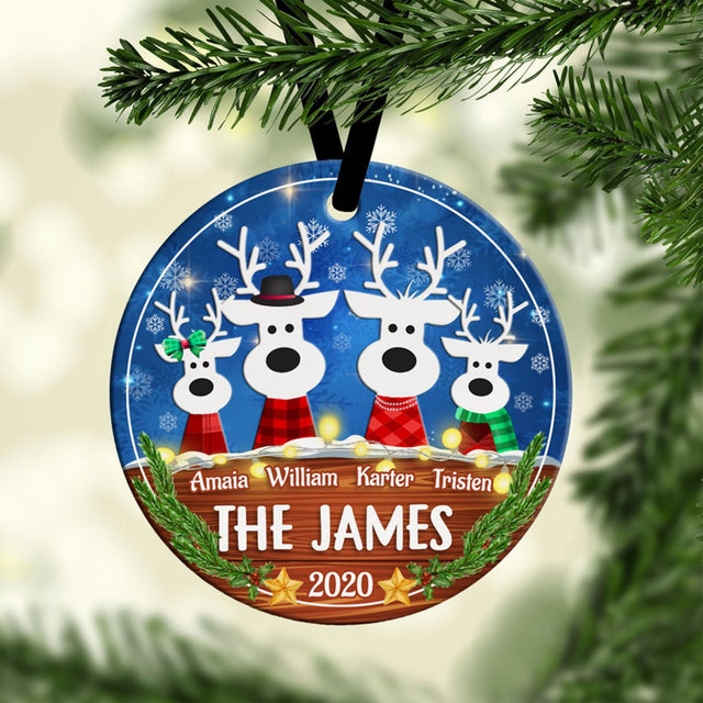 Custom Family Deer Decorative Christmas Circle Ornament 2 Sided
