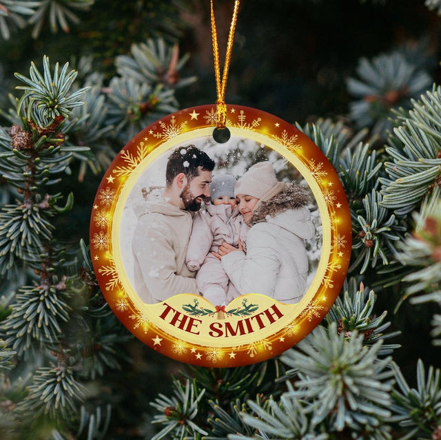 Custom Family Photo And Text Decorative Christmas Circle Ornament 2 Sided