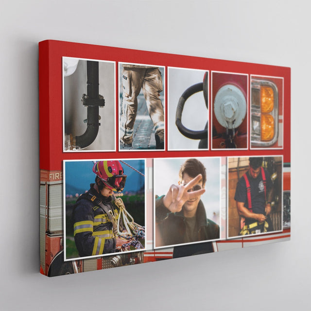 Custom Firefighter Letter Name Art And Upload Photo, Canvas Wall Art