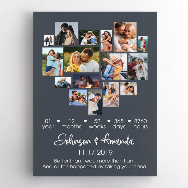 Custom First Anniversary Heart Photo Collage Navy Vintage Background Canvas