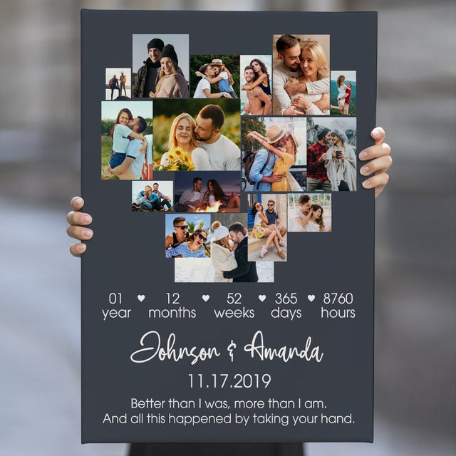 Custom First Anniversary Heart Photo Collage Navy Vintage Background Canvas