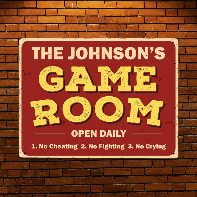 Custom Game Room Sign, Open Daily, No Cheating, No Fighting, No Crying