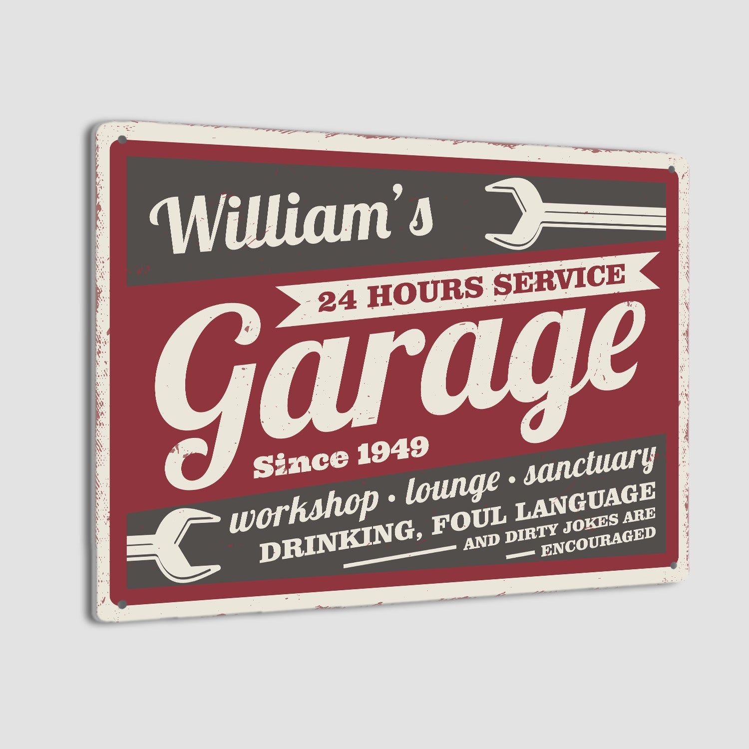 Custom Garage Sign, Personalized Name And Years, 24 Hours Service