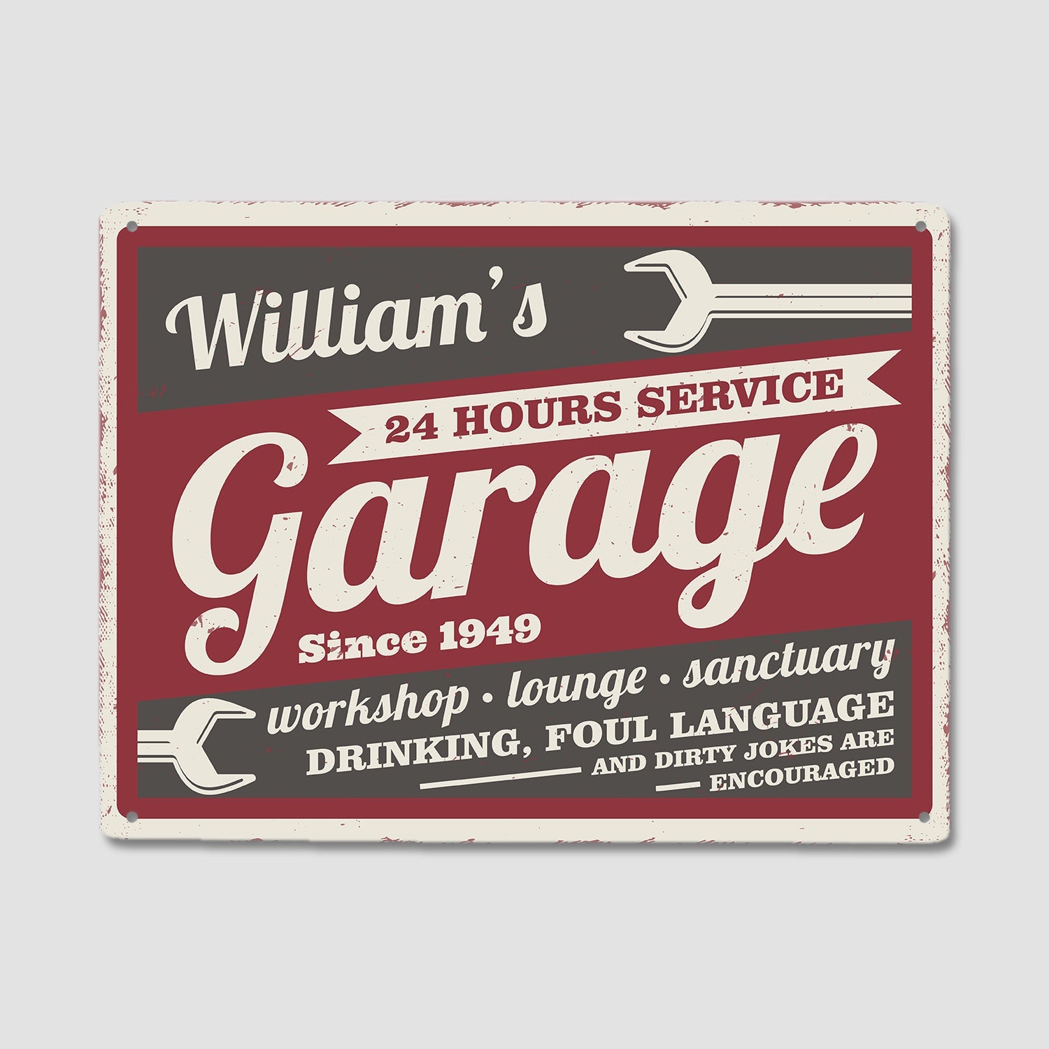 Custom Garage Sign, Personalized Name And Years, 24 Hours Service