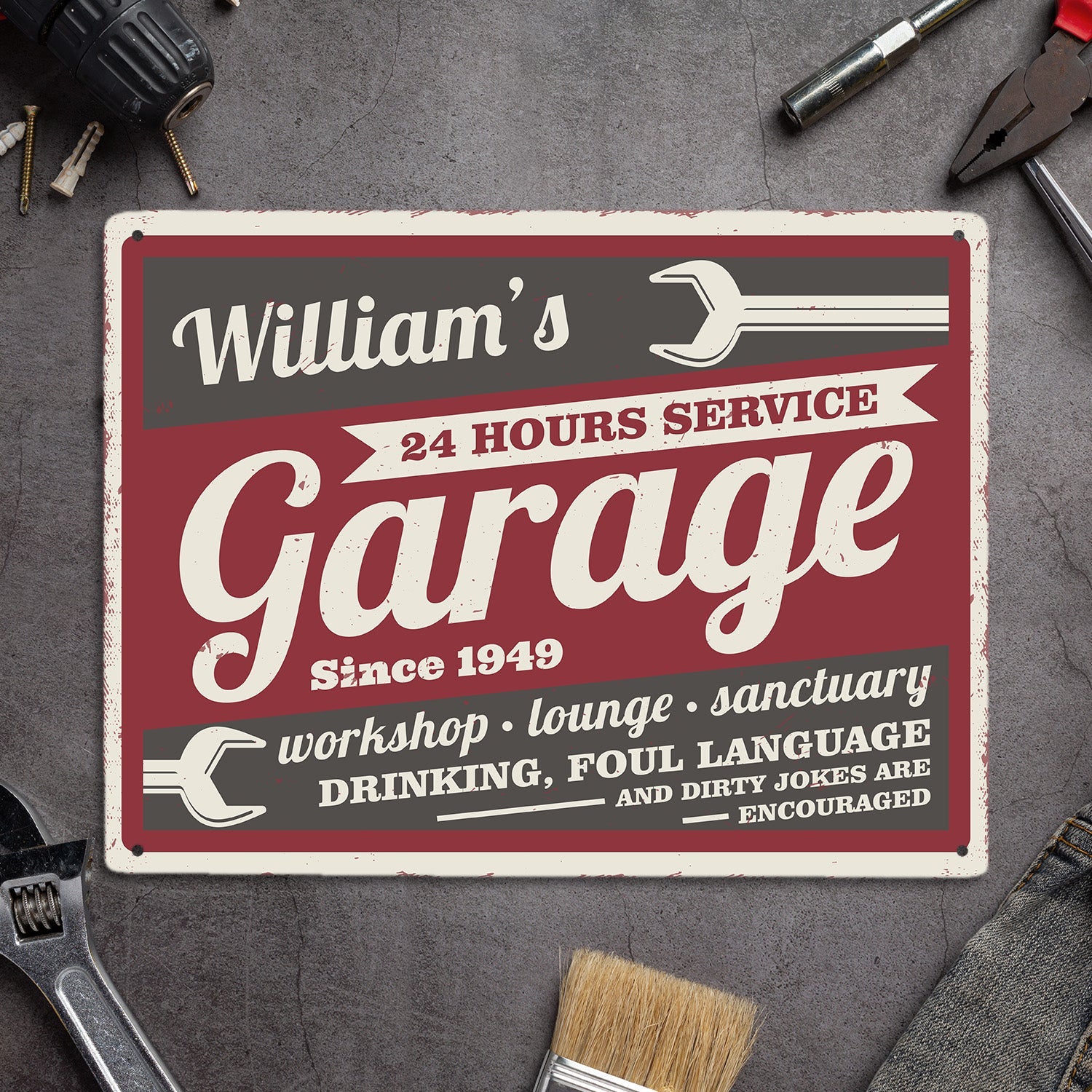 Custom Garage Sign, Personalized Name And Years, 24 Hours Service