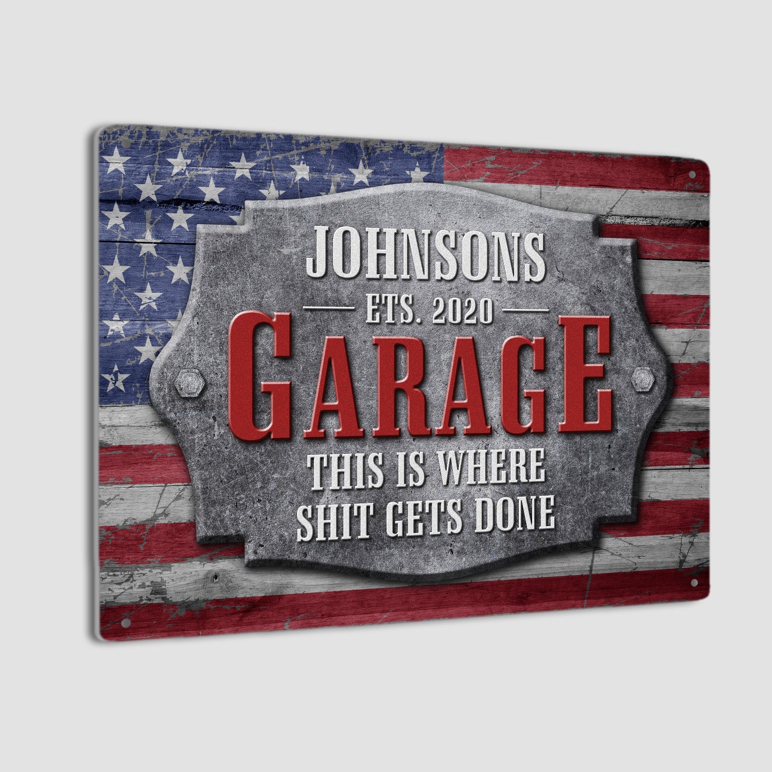 Custom Garage Sign, Personalized Name And Years, American Flag