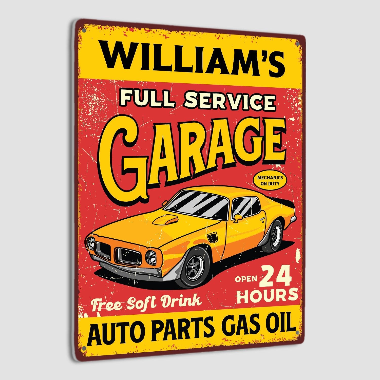 Custom Garage Signs, Personalized Name, Full Service, Open 24 Hours