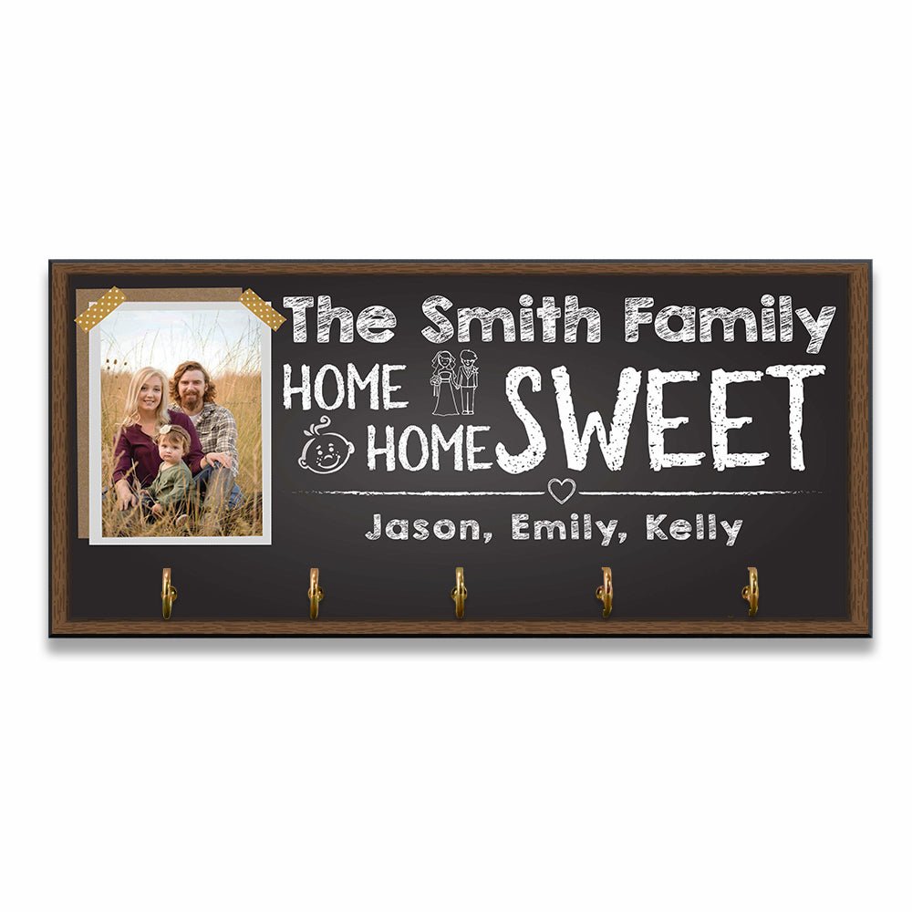 Custom Key Hook, Personalized Photo And Family Name, Home Sweet Home