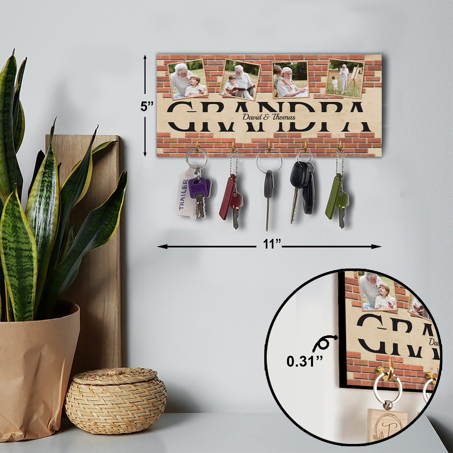 Custom Key Hook, Personalized Photo And Name, 4 Pictures, Gifts For Grandpa