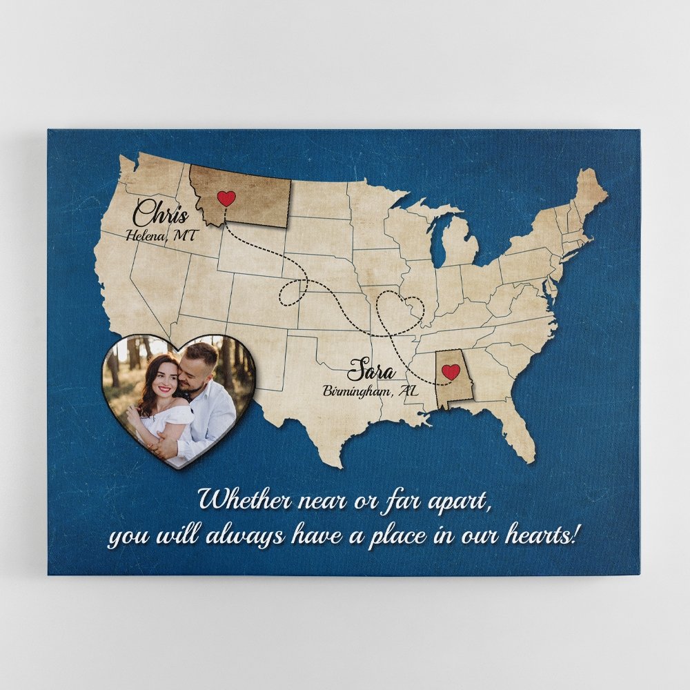 Custom Map Long Distance Far Apart - Custom Canvas