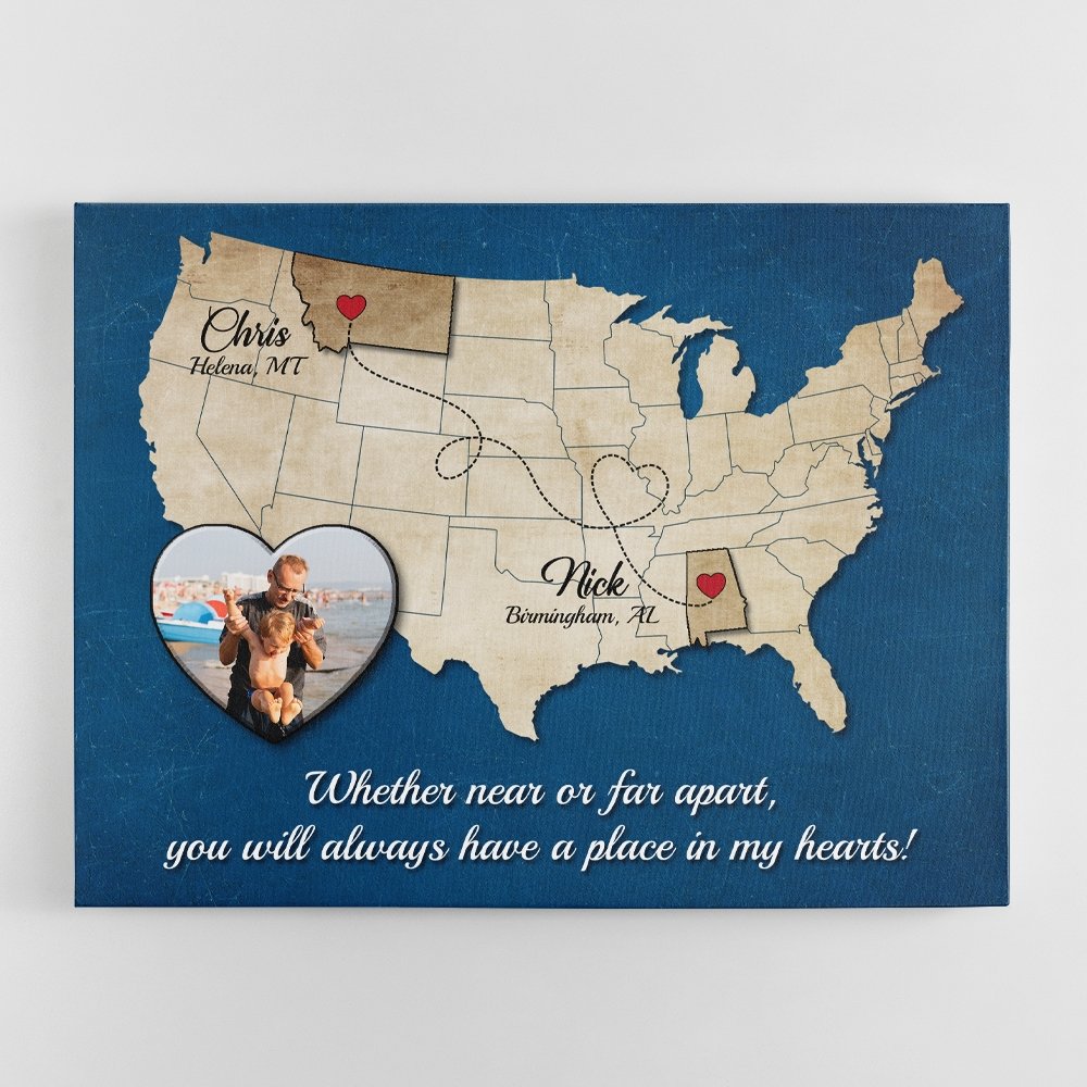 Long Distance US Map Canvas Print to prove that 'Even a long-distance can't break the bond