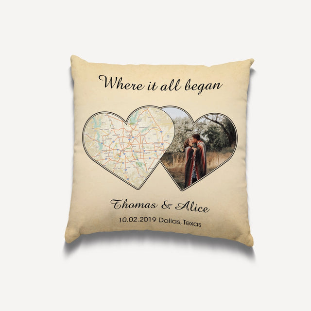 Custom Map Print And Photo 2 In 1 Heart Art Pillow