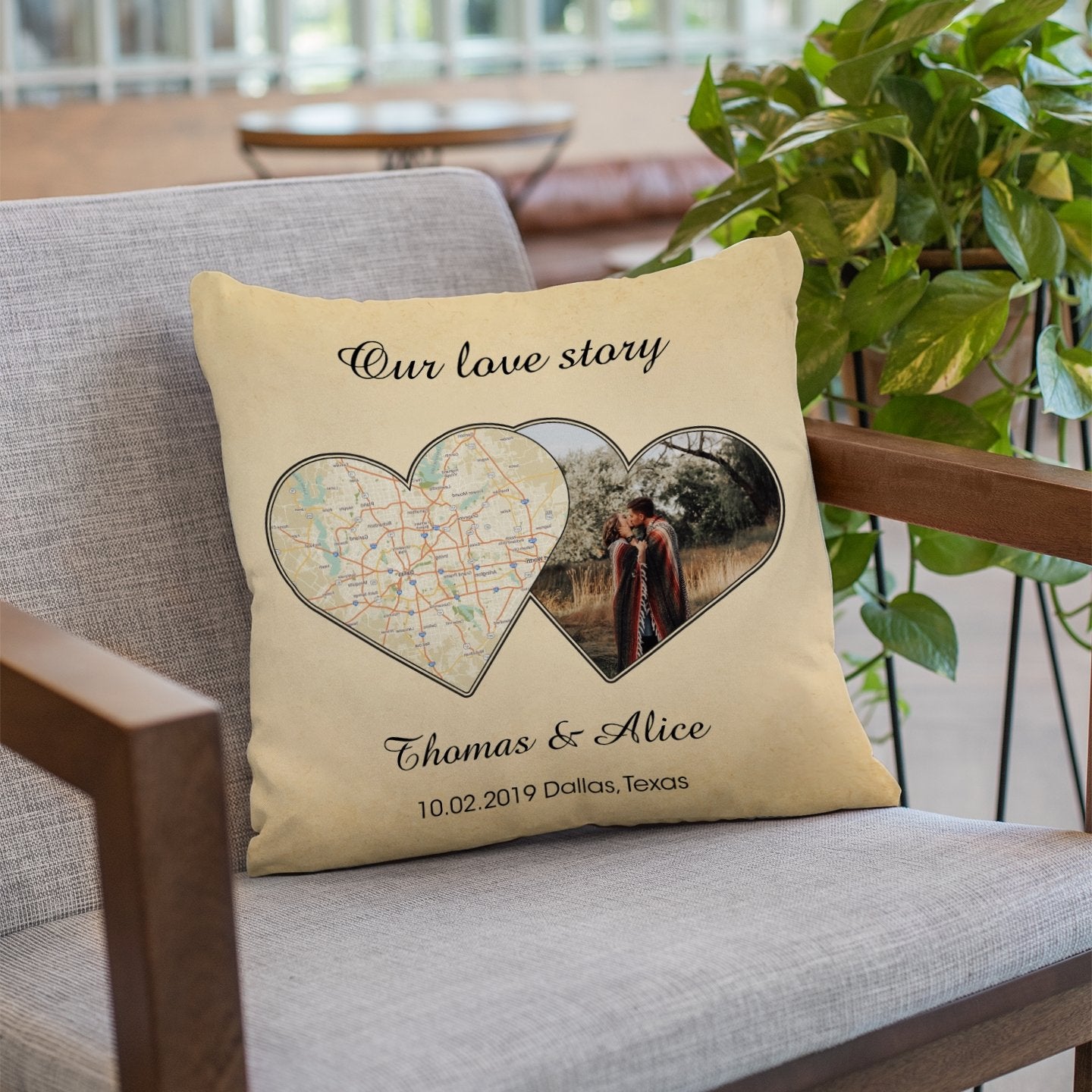 Custom Map Print And Photo 2 In 1 Heart Art Pillow