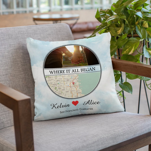 Custom Map Print And Photo 2 In 1, Personalized Text Pillow