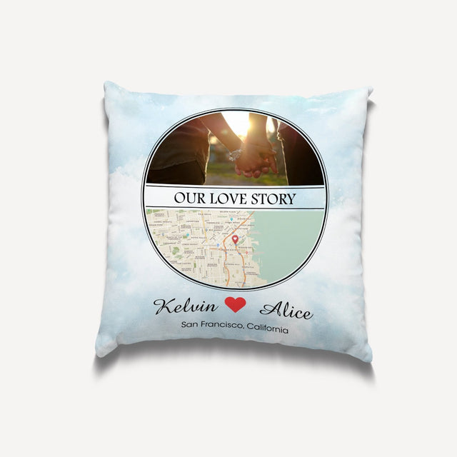 Custom Map Print And Photo 2 In 1, Personalized Text Pillow