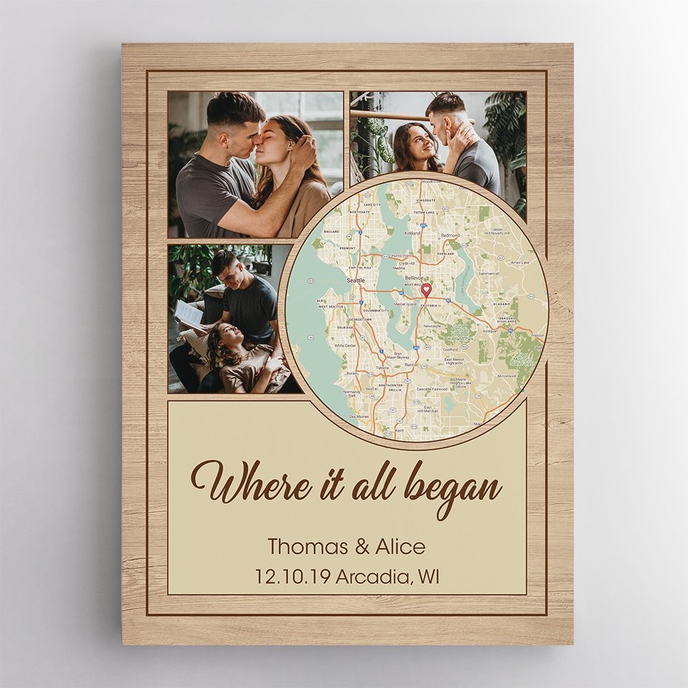 Custom Map Print And Photo 2 In 1 Wood Background Canvas Art Print