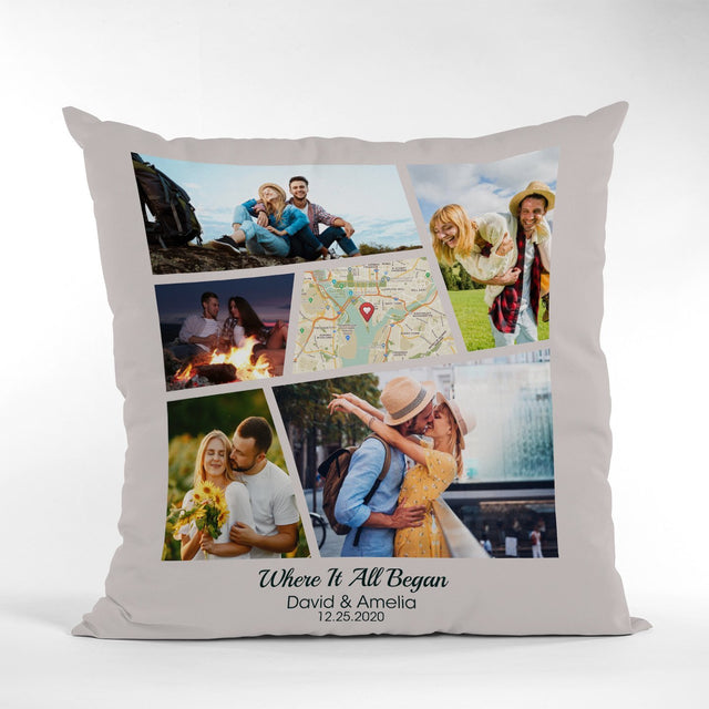 Custom Map Print And Photo Collage 2 In 1, 5 Pictures Pillow