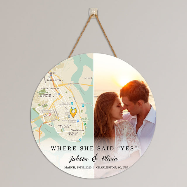 Custom Map Print And Photo, Personalized Text, Round Sign