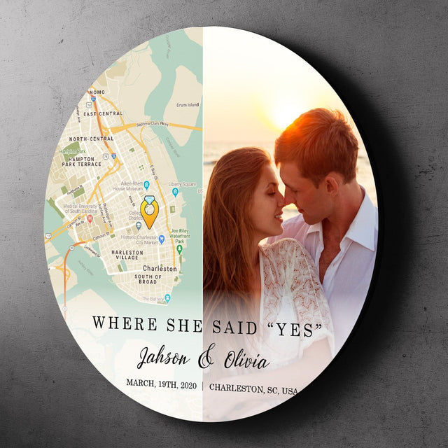 Custom Map Print And Photo, Personalized Text, Round Sign