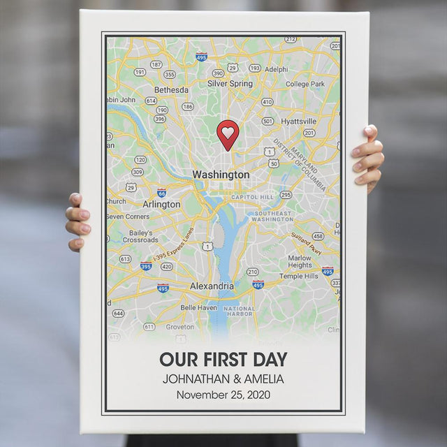 Custom Map Print And Text, Anniversary Gift Canvas