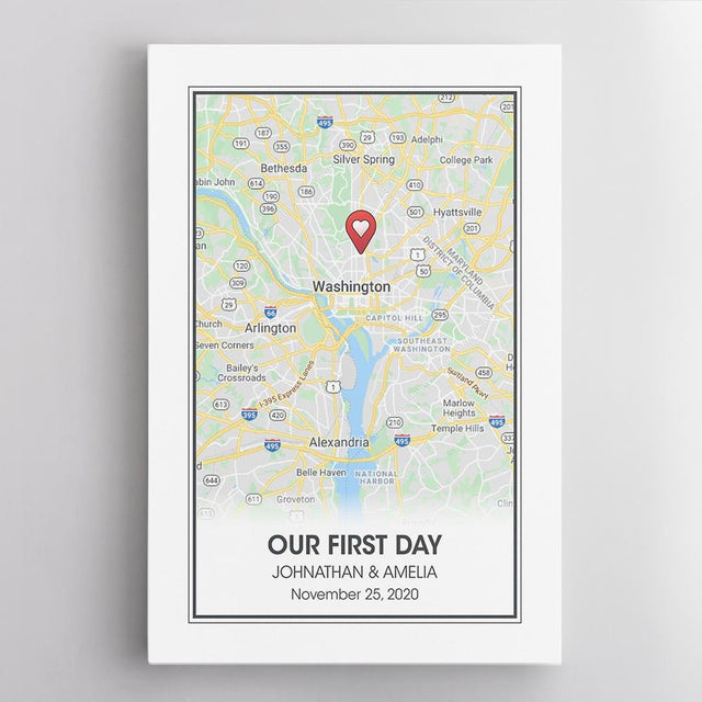 Custom Map Print And Text, Anniversary Gift Canvas